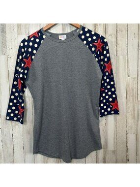 LuLaRoe Patriotic T Shirt Womens XS Red Stars White Polka Dots USA July 4 NWOT